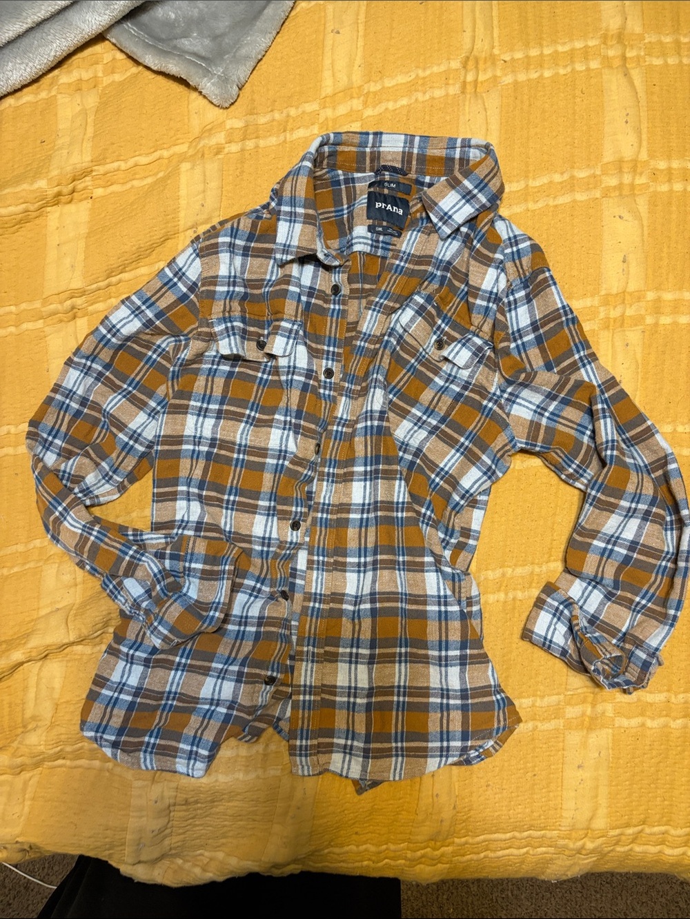 Prana Kids Plaid Button-Down Shirt in Mustard, Blue & White